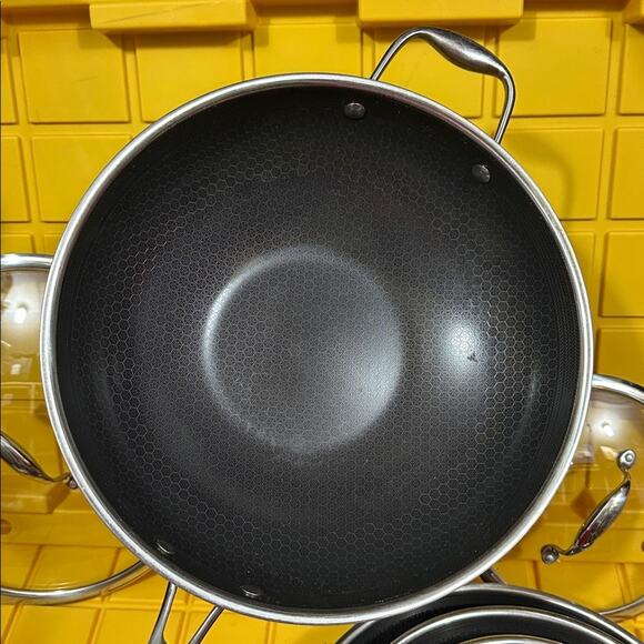 HEXCLAD 7-Piece Nonstick Stainless Steel Frying Pan Set 8 10 12- Lids Wok $600 - Picture 3 of 10